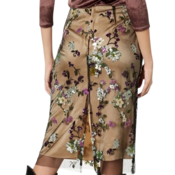 Vince Floral Embroidered Midi Skirt - Tan and Purple - Picture 2 of 8